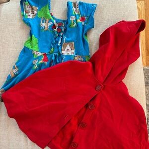 Eleanor Rose Red Riding Hooded Cape and Blue Graphic Top with Matching Pants Set